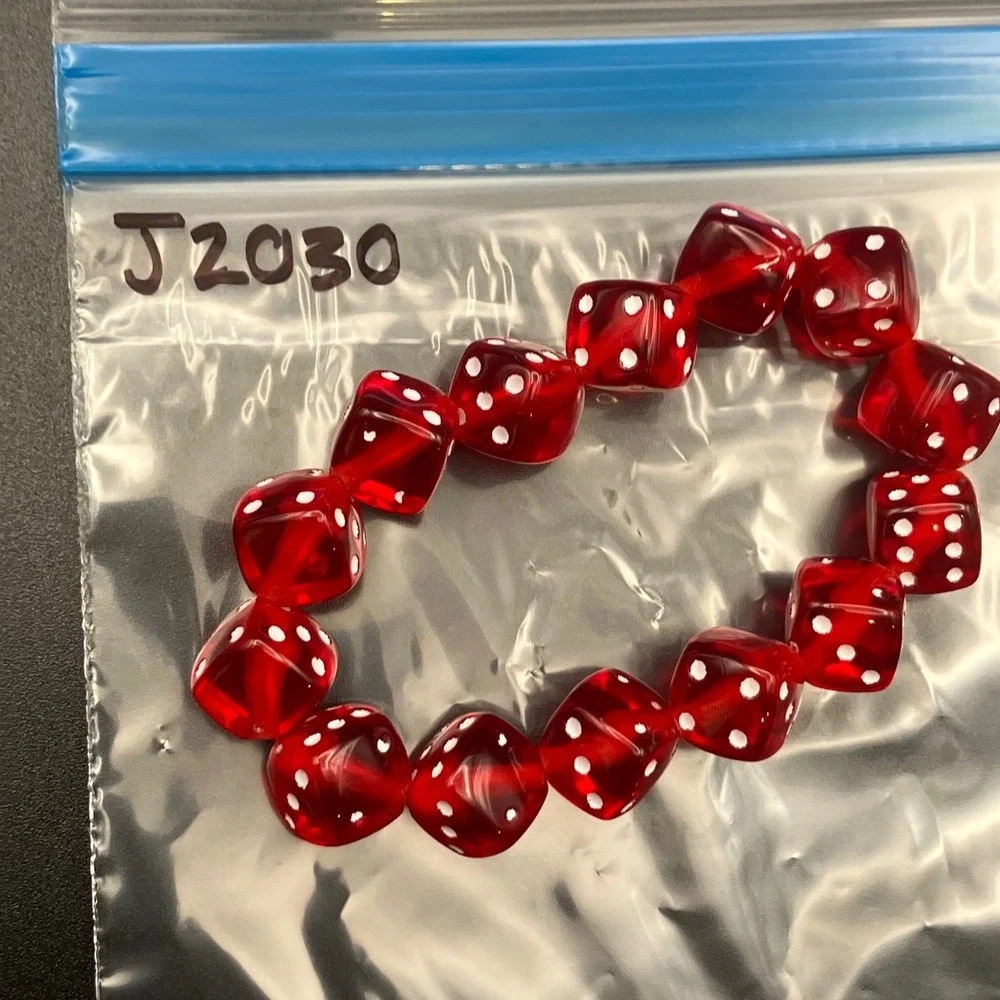 Vintage Dice Bracelet Red Translucent Acrylic Stretchy 7.25